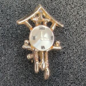 1960's Gold Tone Cuckoo Clock Brooch Mother of Pearl Face